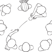 Warp Speed demonstration of a soft ball being passed inside a circle of people playing creative team challenge