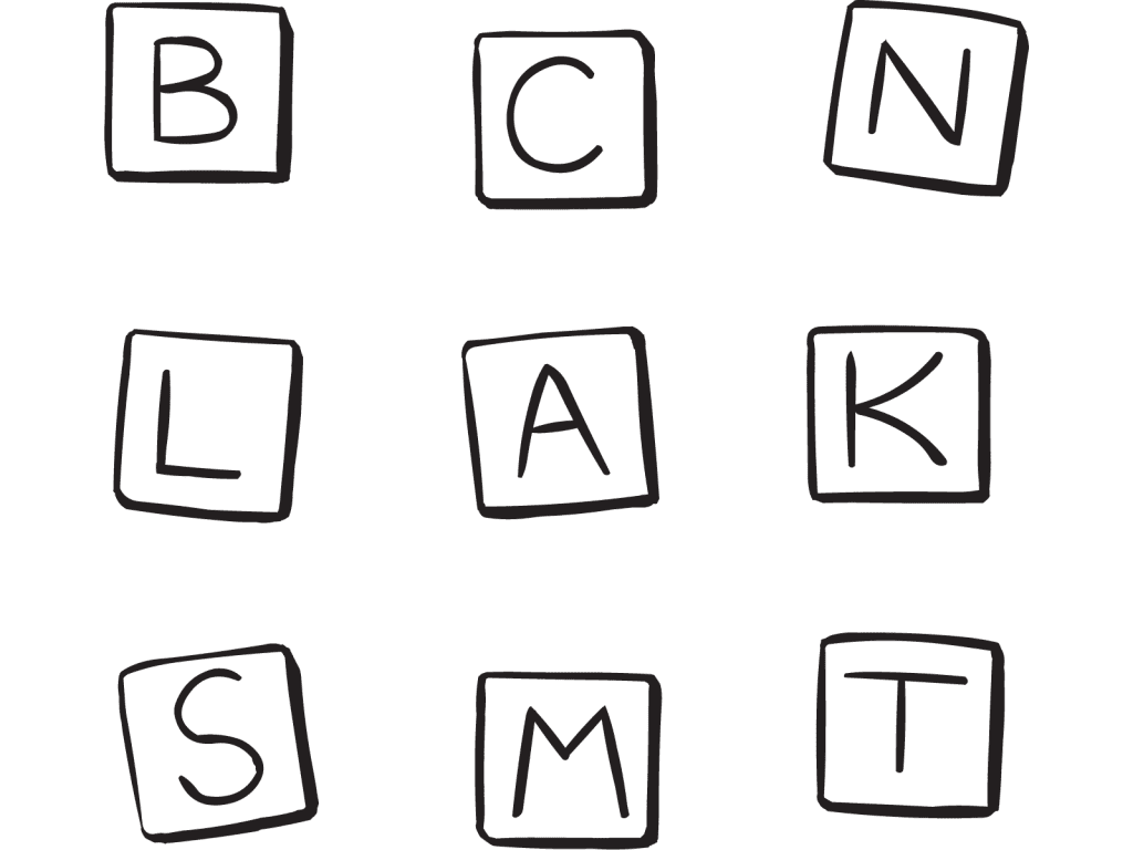 Set of letters to play Human Boggle interactive word game