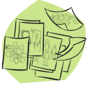 Collection of activity images on sheets of paper