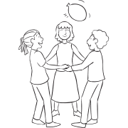 Three people playing a medley of balloon group games called Balloonarama