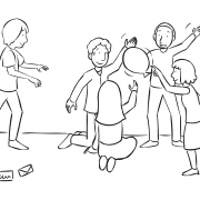 Small group playing team challenge game Be Prepared