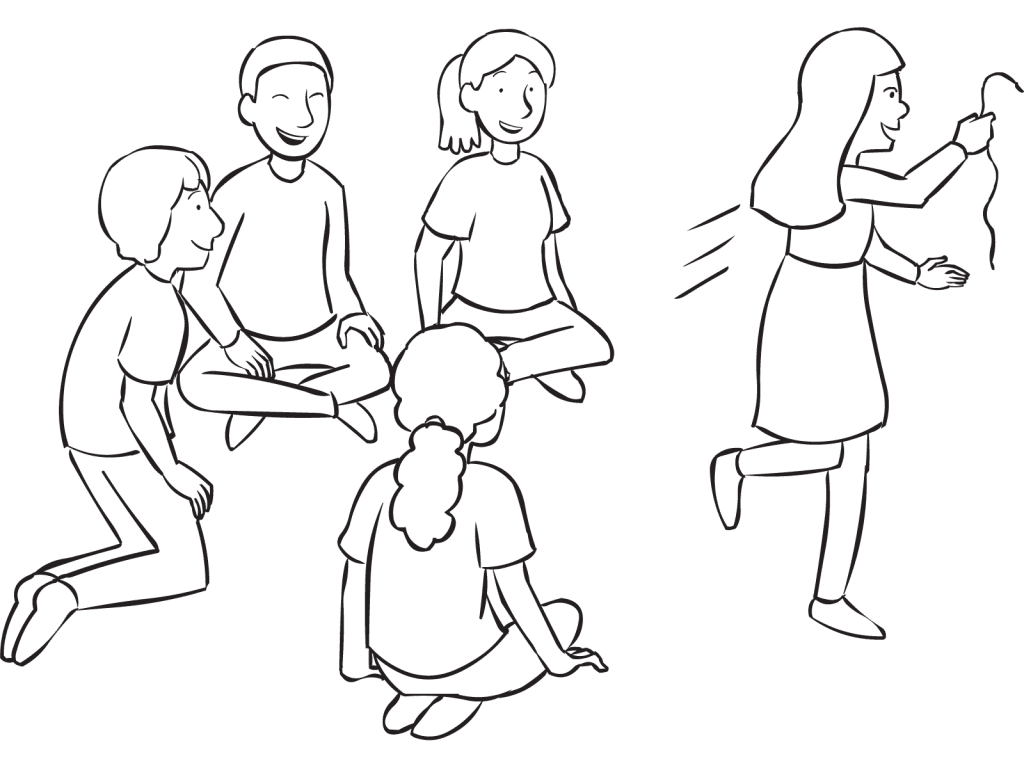 Girl running from group playing fun scavenger hunt game Need A Shoelace