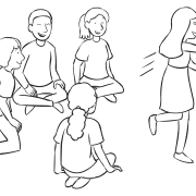 Girl running from group playing fun scavenger hunt game Need A Shoelace