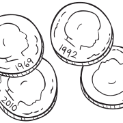 Four coins showing year of the coin which is used as part of curious icebreaker activity