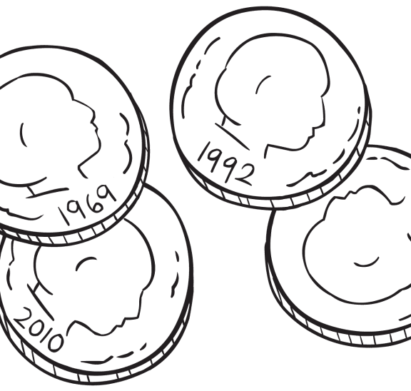 Four coins showing year of the coin which is used as part of curious icebreaker activity