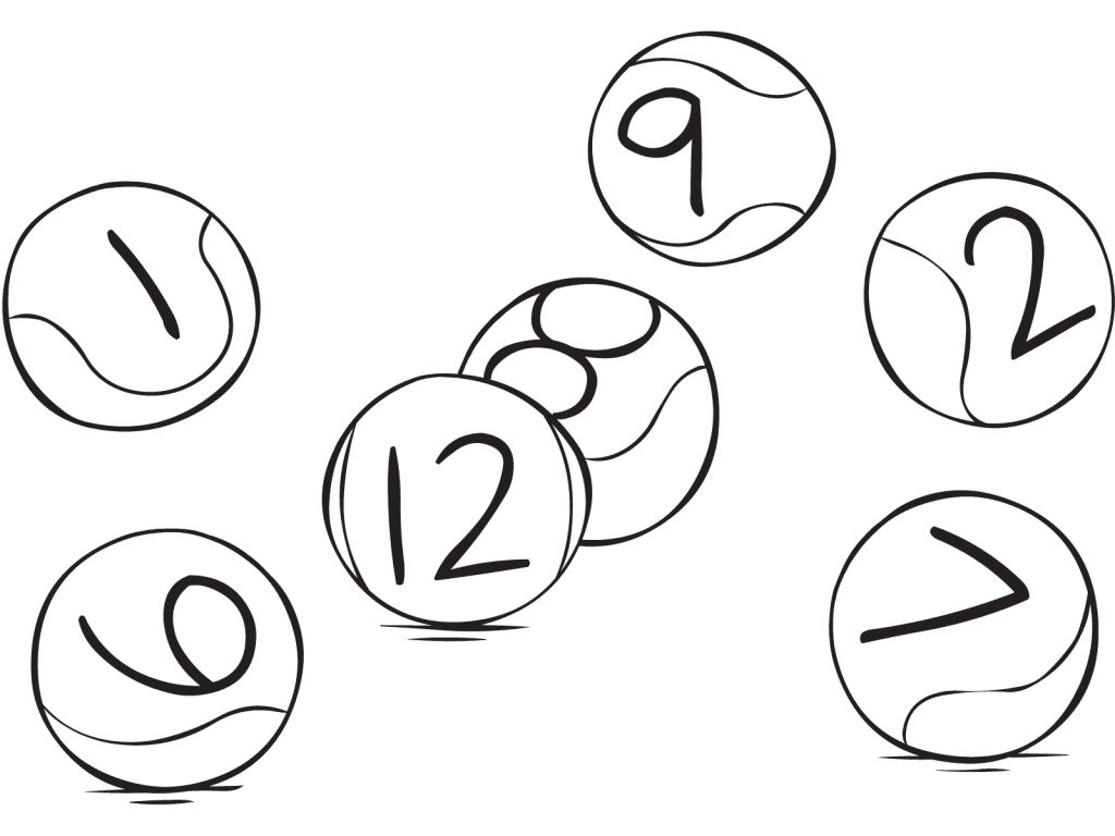 Tennis balls with numbers on them as played in competitive team game Think Ball