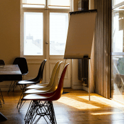 Indoor team building activities with flipchart. Credit Kovah