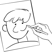 Illustration of person playing Blind Portraits partner icebreaker activity