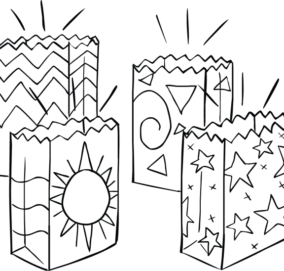 Illustration of colourful paper bags forming part of meaningful reflection activity Luminaria Circle