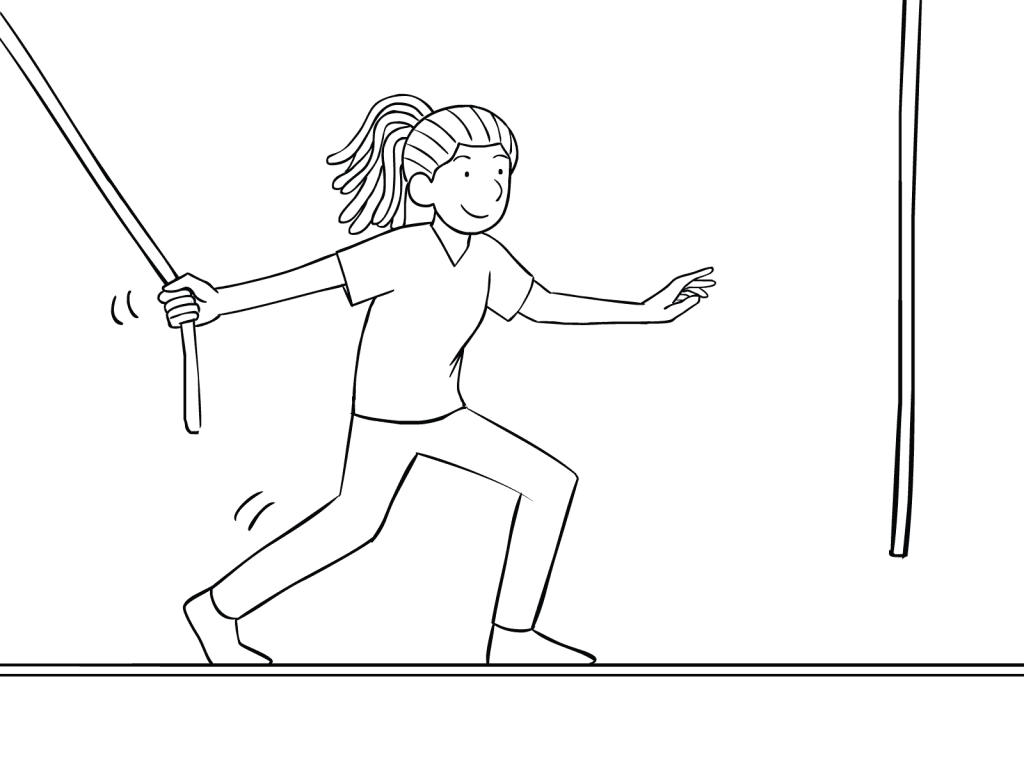 Illustration of woman participating on Multi-vine Traverse challenge course element
