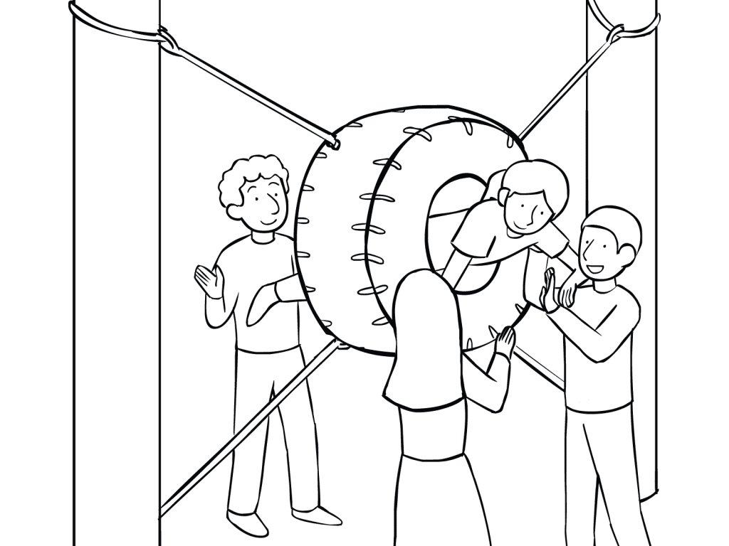 Illustration of group participating in Porthole fun team-building challenge