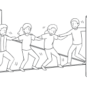 Illustration of group participating in Mohawk Walk challenge course element