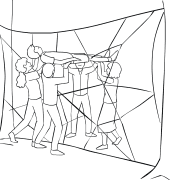 Illustration of group participating in classic group initiative Spider's Web