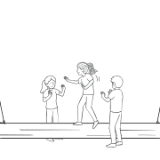 Illustration of group using dynamic traversing activity Swinging Log challenge course element