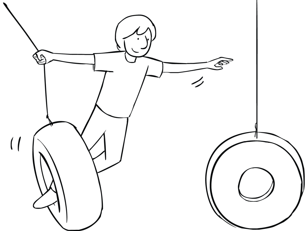 Illustration of man playing on the swinging challenge activity Swinging Tyres