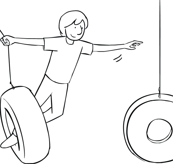 Illustration of man playing on the swinging challenge activity Swinging Tyres