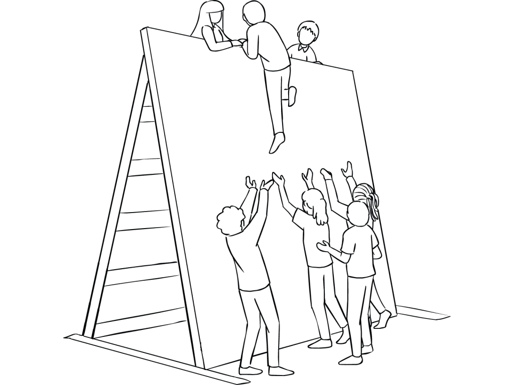 Illustration of group participating in The Wall challenging team event