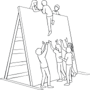 Illustration of group participating in The Wall challenging team event