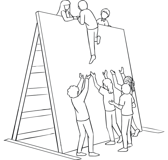 Illustration of group participating in The Wall challenging team event