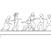 Illustration of group participating in TP Shuffle challenging group initiative