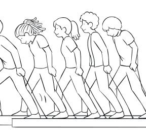 Illustration of group playing on Trolleys challenge course element