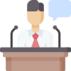 Illustration of man speaking from podium