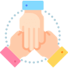 Illustration of three hands overlapping in centre