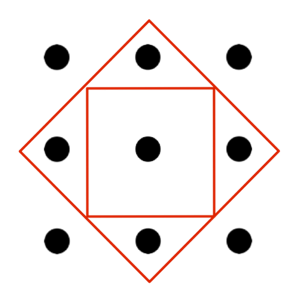 Nine dots diagram with two squares