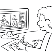 Man participating in an Online Scavenger Hunt virtual team-building activity