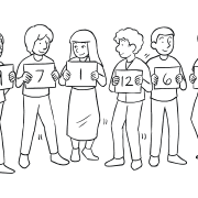 Line of people holding numbers for fun team-building game Number Shuffle