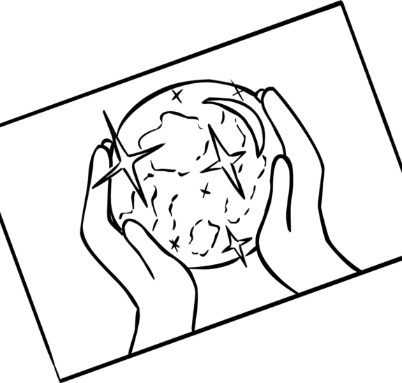 Illustration of hands holding globe as part of creative vision exercise Vision Board