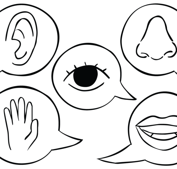 Illustration of five Come To Your Senses simple mindfulness activity