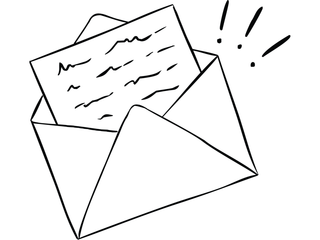 Illustration of letter inside envelope revealing letter to self