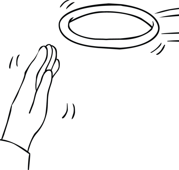 Person about to catch rubber ring as part of throwing team game Dolphin Golf