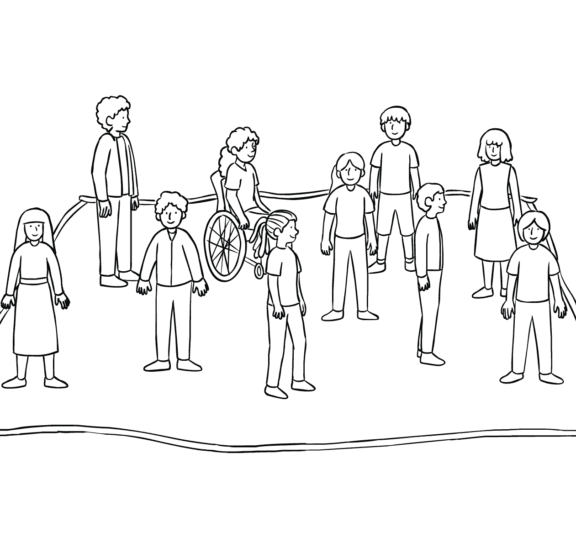 Group standing inside four ropes forming Hot Box active team challenge