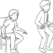 Woman playing energetic strategy game Nerves of Steel about to leave her seat while man is not watching