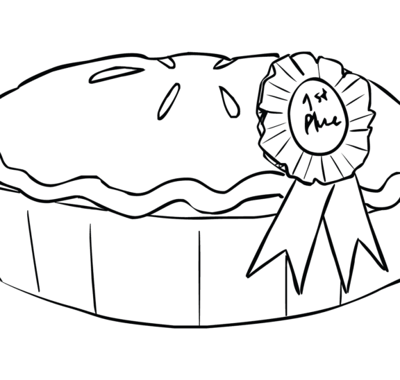 Baked pie with ribbon for winning County Fair pie representing detective puzzle game