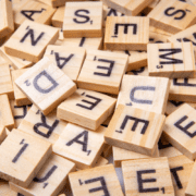 Assorted scrabble letters in a pile