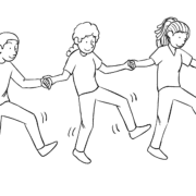 Line of people playing quick energiser game Texas Big Foot