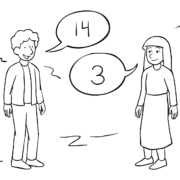 Two people saying a number in Verbal Number Exchange challenging group initiative
