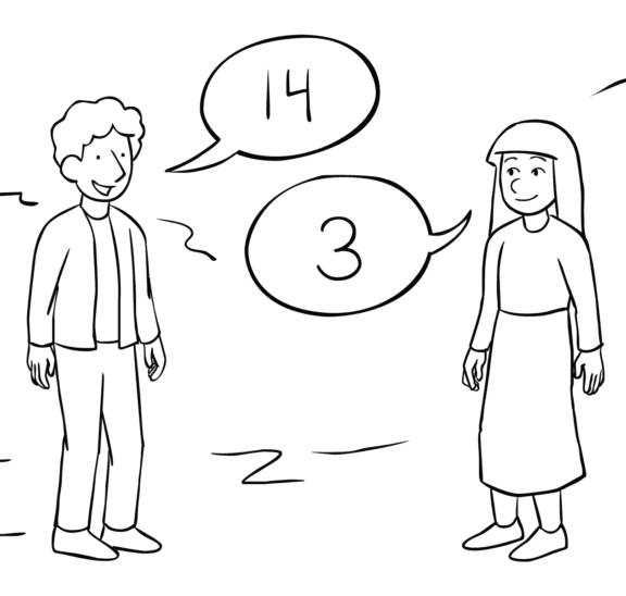 Two people saying a number in Verbal Number Exchange challenging group initiative