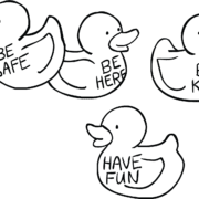 Four rubber ducks in a row representing continuous improvement activity