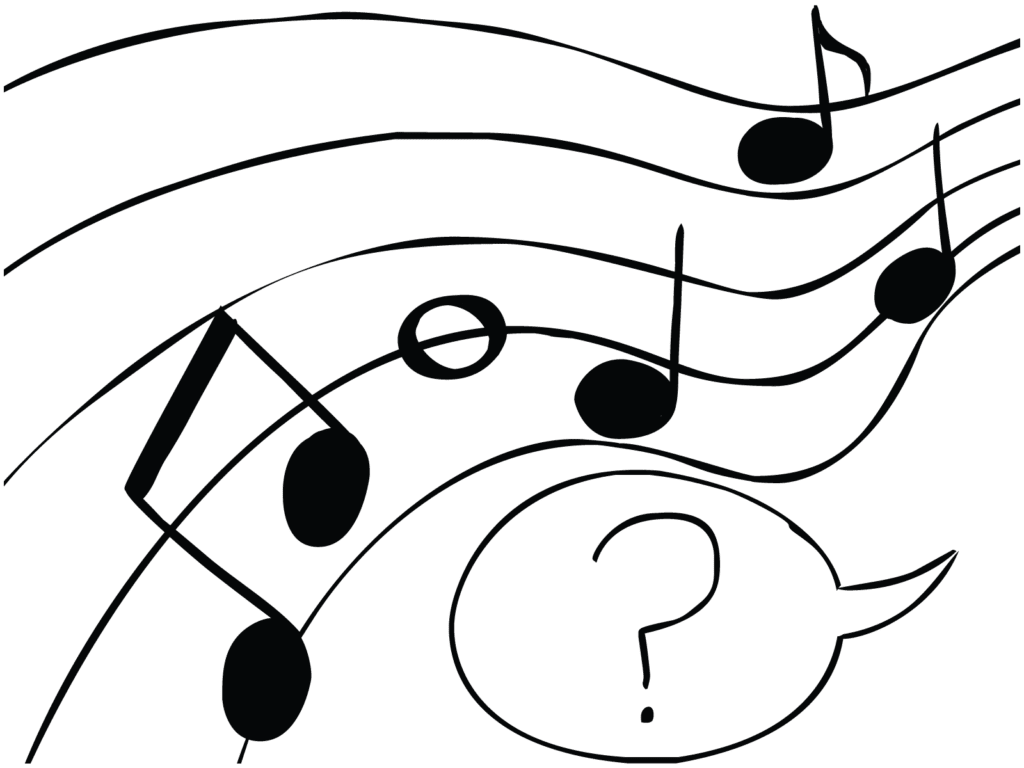 Musical notes with talkee bubble for Name That Tune