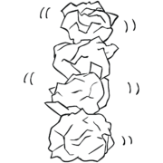 Four bundles of scrunched up paper in the mindful reflection activity Paper Stone Stacking