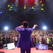 Man leading energiser for large group
