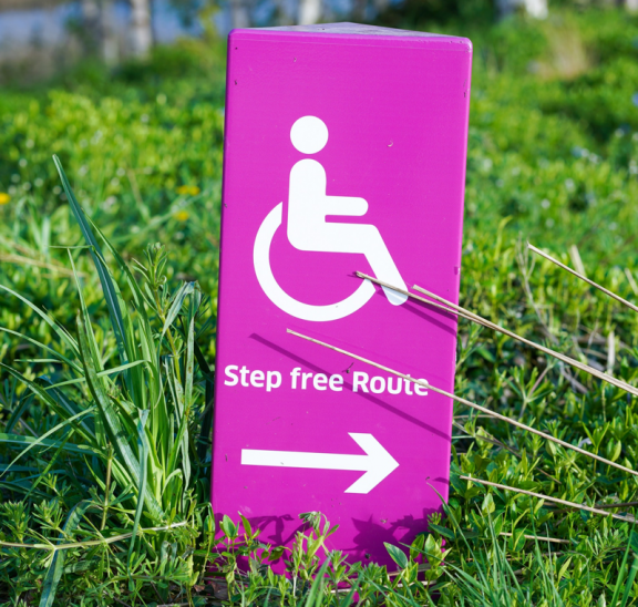 No steps sign for group activities suitable for people with disabilities. Credit Yomex Owo