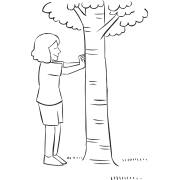 Woman touching a tree with eyes closed, as seen in Hug A Tree trust exercise
