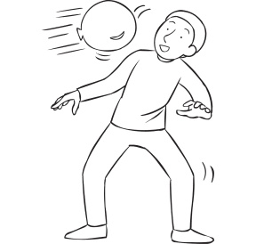 Man avoiding being hit by a balloon as seen in Balloon Propulsion Greetings energiser activity