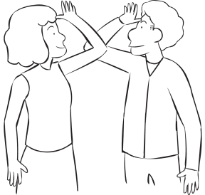 Two people touching elbows as part of fun large group energiser and warm-up called People to People