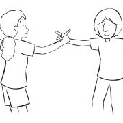 Two people holding hands playing a quick energiser game called Finger Fencing